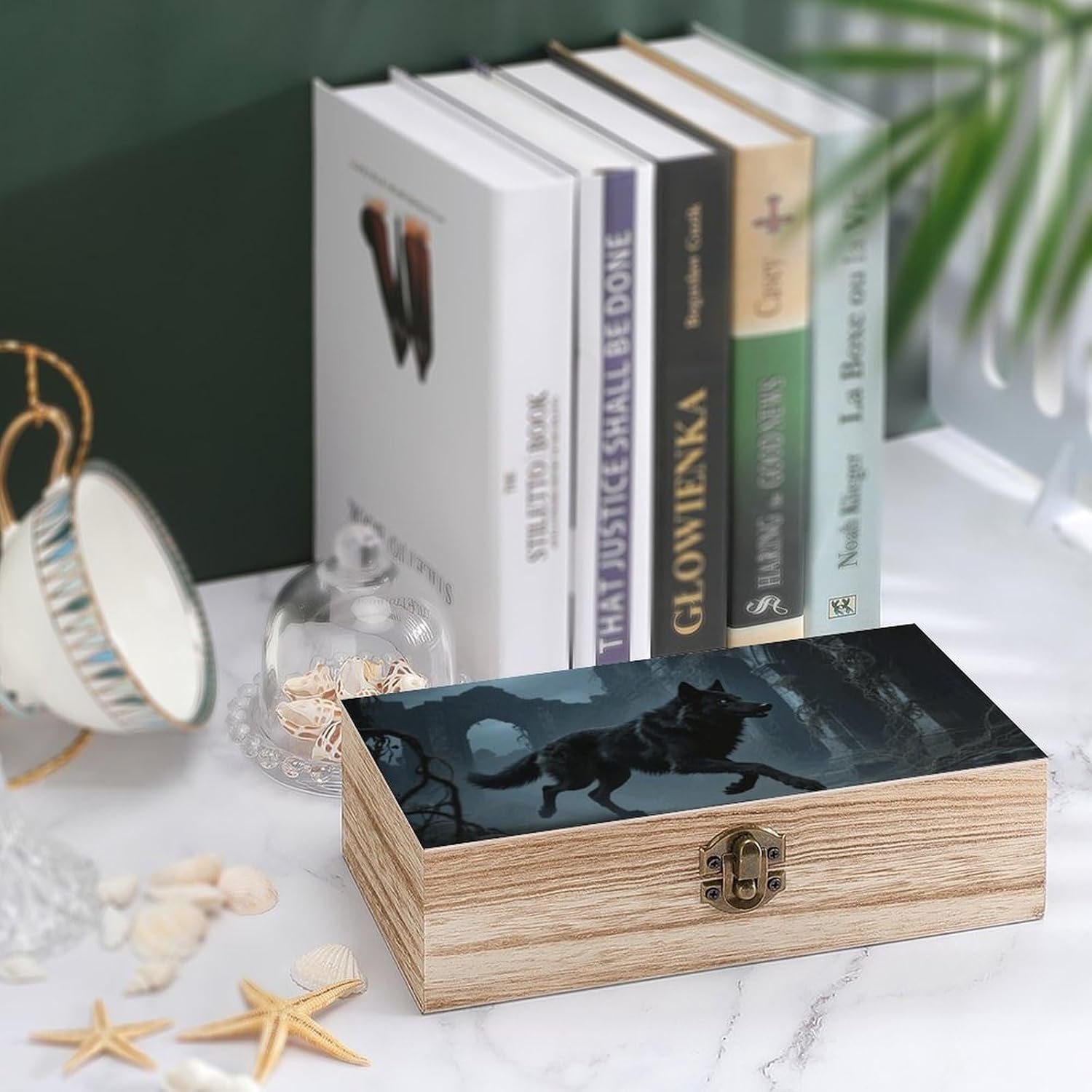 Moon Wolf Theme Wooden Decorative Storage Box Jewelry Box image 4