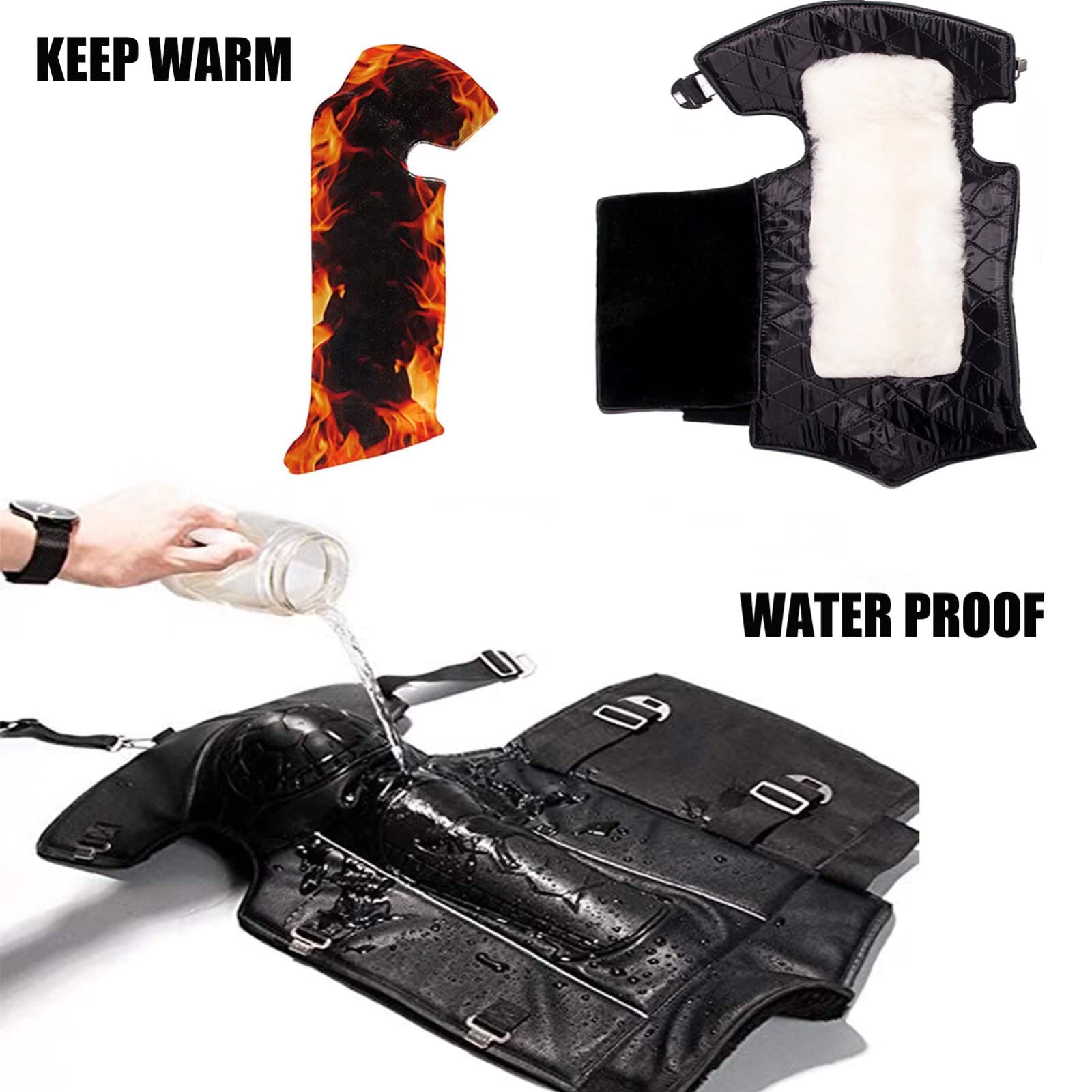 Ginocchiere per moto, Ginocchiere da moto in pelle bovina anti-freddo, impermeabili, foderate in lana, calde e invernali, 1 paio