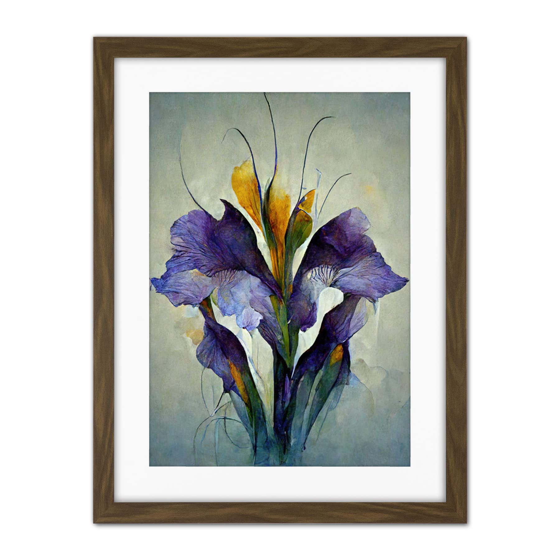 Doppelganger33 LTD Iris Bouquet Modern Watercolour Artwork Framed Wall Art Print 18X24 Inch