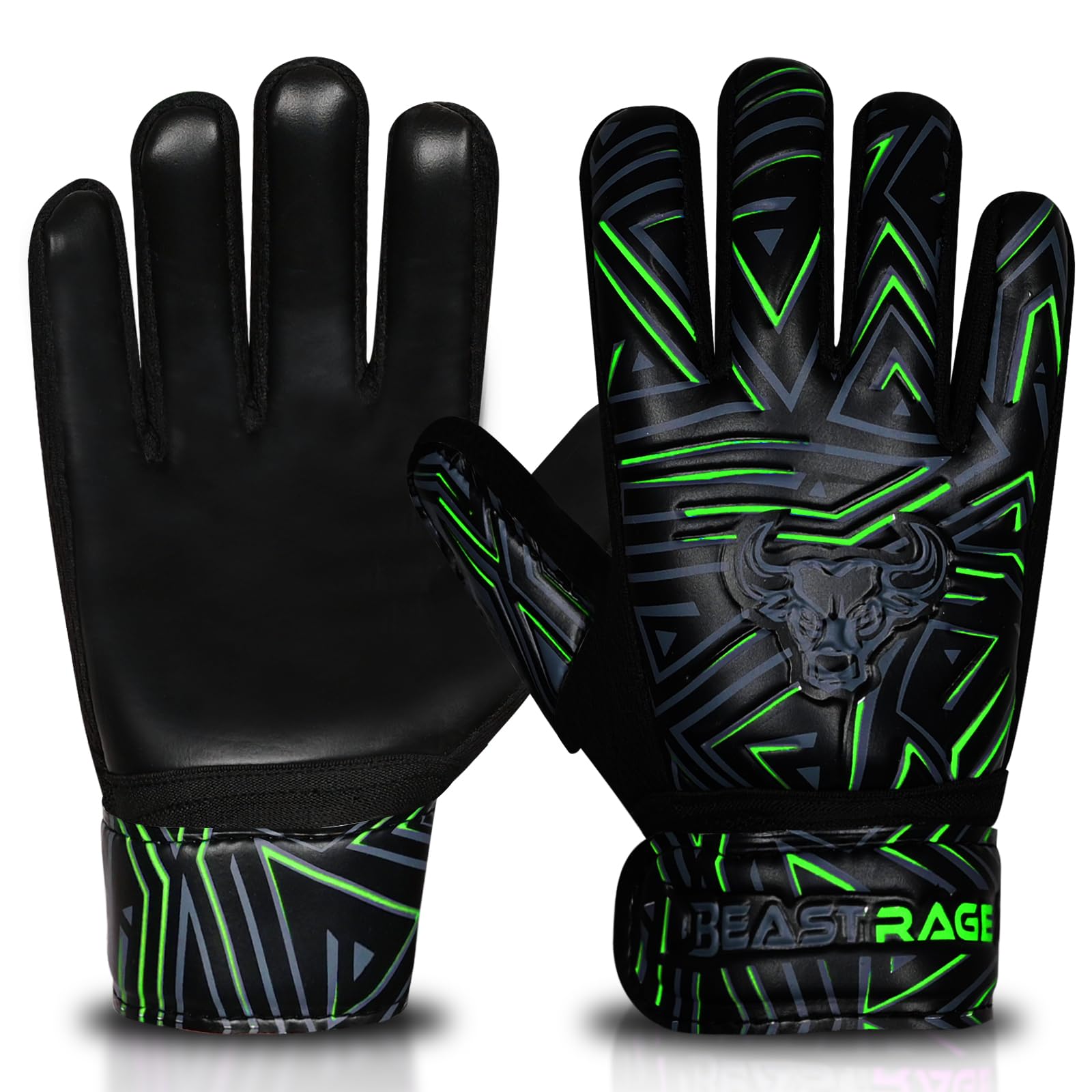 BEAST RAGE Youth Goalkeeper Gloves for Kids,Boys,Girls,Soccer Goalie Gloves Anti-Slip 4MM Latex Palm,Extra Grip,Double Wrist Strap,Breathable Mesh (Green, Size 3 suitable for 5 to 6 Years old) — image 1