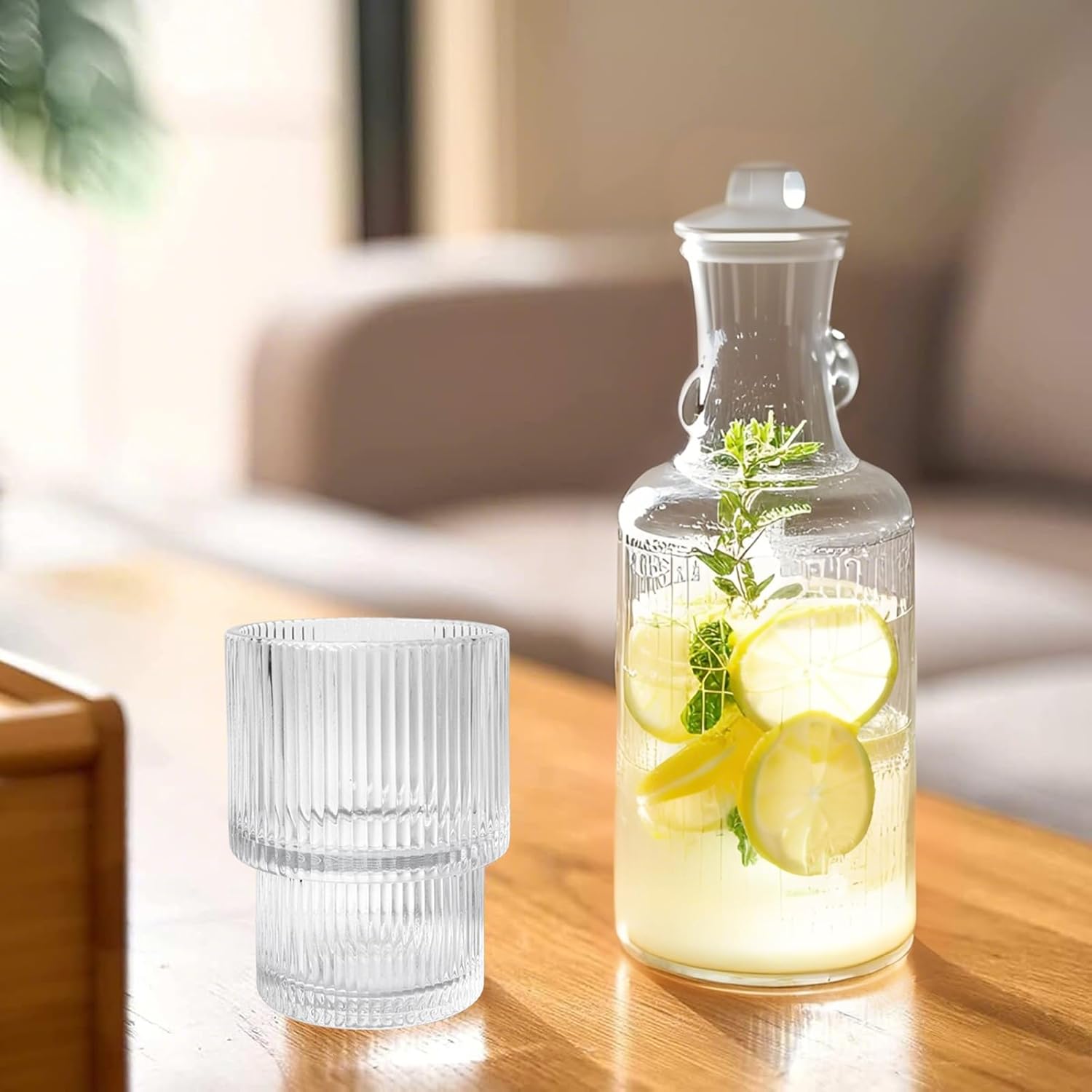 XKXKKE 7 oz Ribbed Drinking Glasses Set of 6, Clear Vintage Iced Coffee Cups Glassware, Highball Glasses Ridged Glass Tumbler for Coocktail, Whiskey, Beer, Water - Image 4