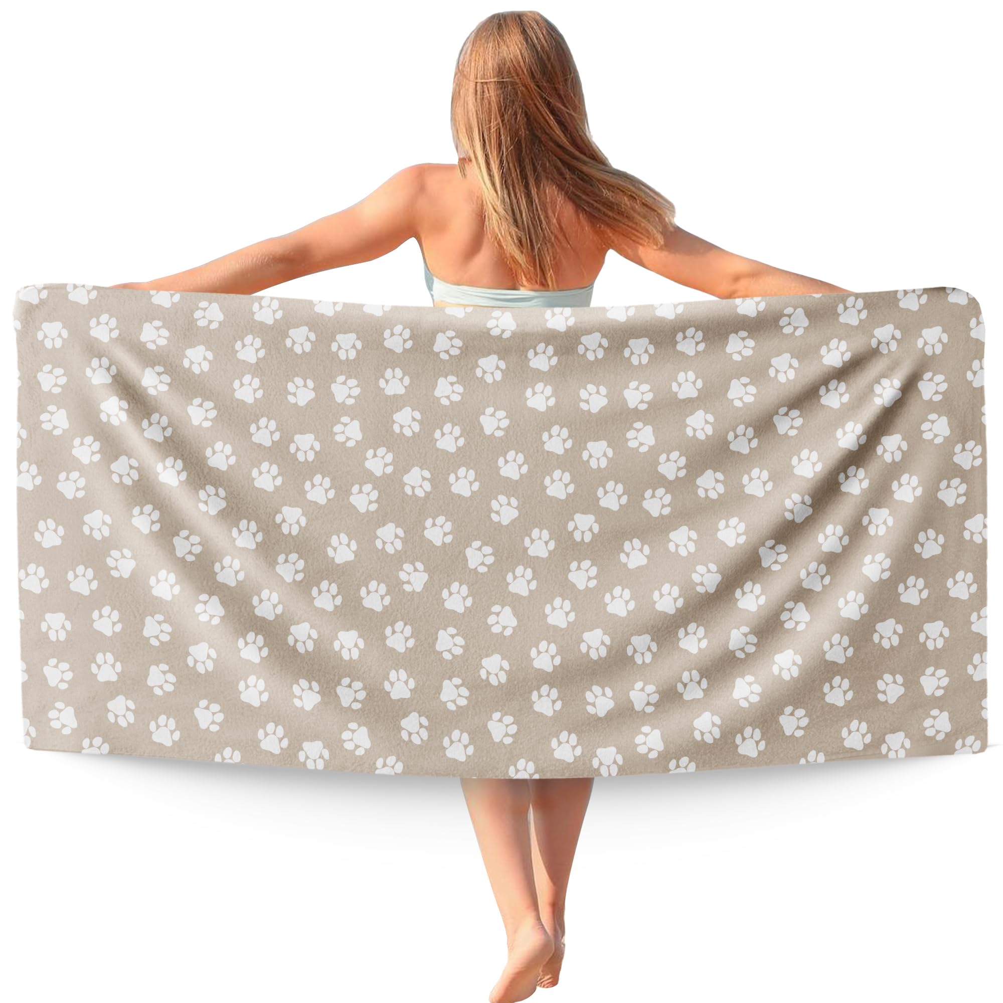 WAITPI Brown Paws Dog Pet Beach Towel Gifts for Women Dog Lovers Owner, Funny Cute Quick Dry Travel Sand Free Beach Towels Oversized Decor for