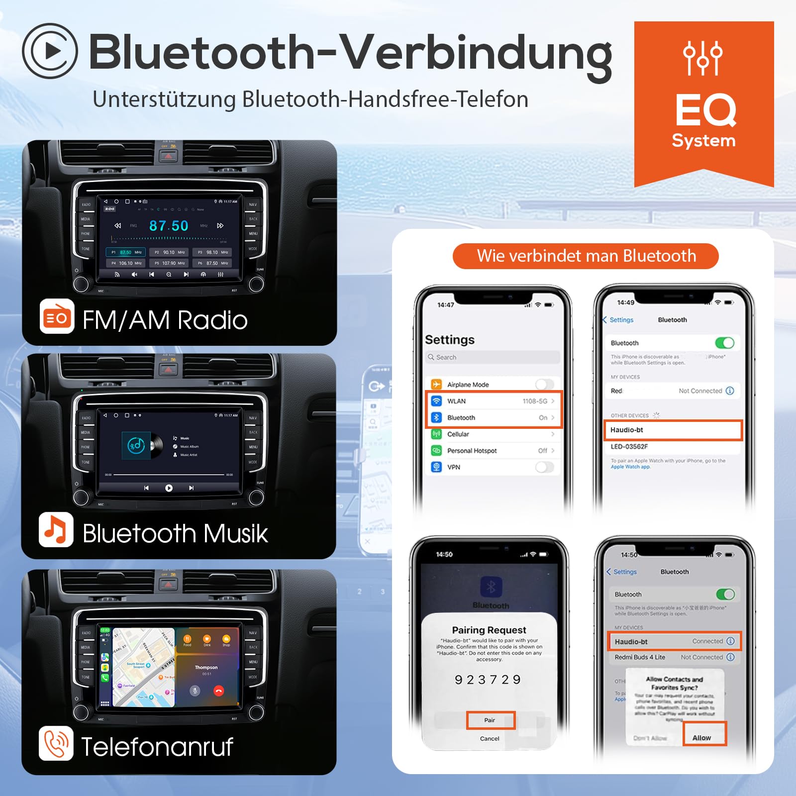Haudio 2 Din Autoradio mit Kabellosem Apple CarPlay & Android Auto, 7 Zoll Autobildschirm mit Canbus, Bluetooth,Mirror Link, FM/AM/RDS/SWC Autostereo für VW Golf 6, Passat, Polo, Tiguan, Jetta & Skoda