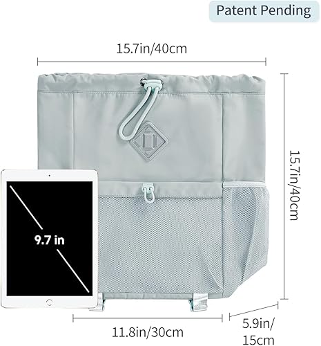 Miniatura 9 de WANDF Mochila con cordón para mujer, bolsa de gimnasio con correa para esterilla de yoga, resistente al agua, con bolsillo de malla, Gris