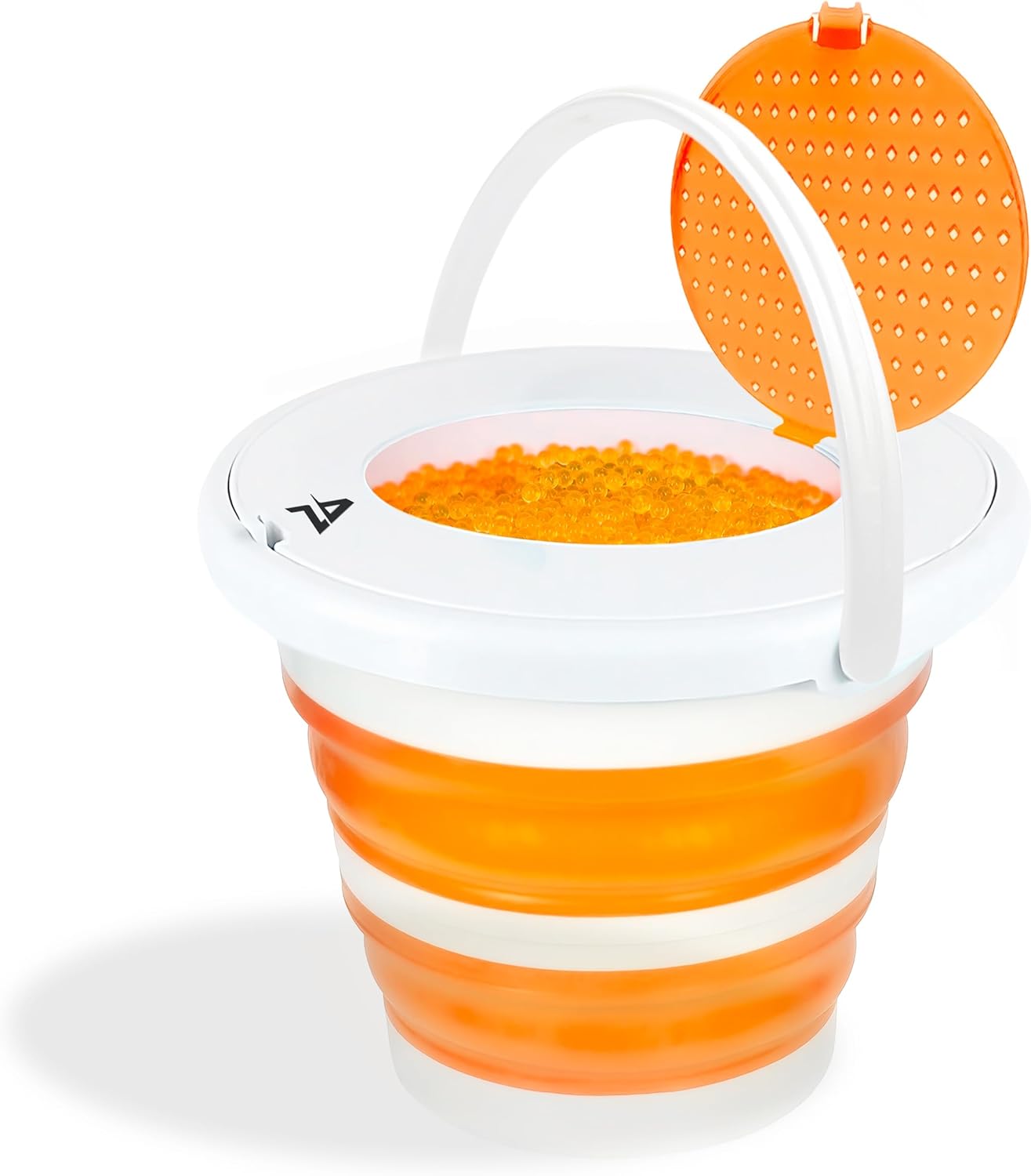 Aimzone Gel Blaster Bucket with Strainer, Holds +16,000, Collapsible Gel Ammo Tub Large Capacity, Gel Balls Container, Gel Bullets, Water Based Beads, Compatible with Any Gel Blaster, (Orange)