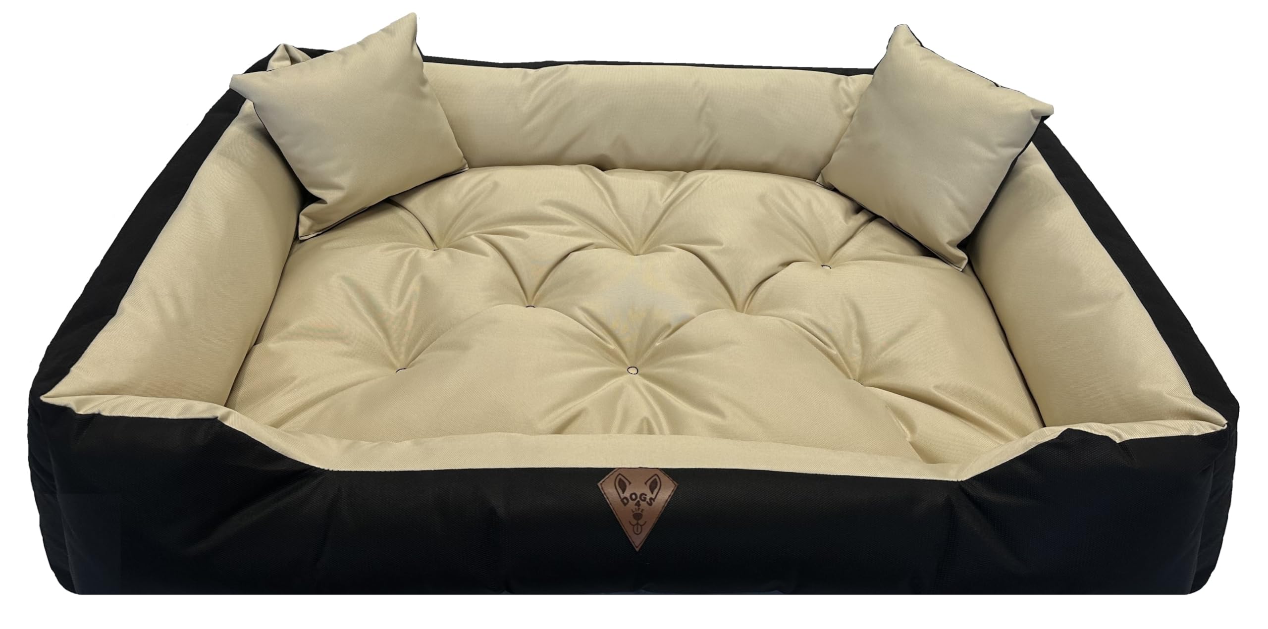 Dogs4Life Lit pour chien XXL 130 x 105 cm - Lit pour chien pour très grands chiens - Orthopédique - Coussin pour chien - Lavable - Extérieur - Avec bord - Imperméable (XL, beige)