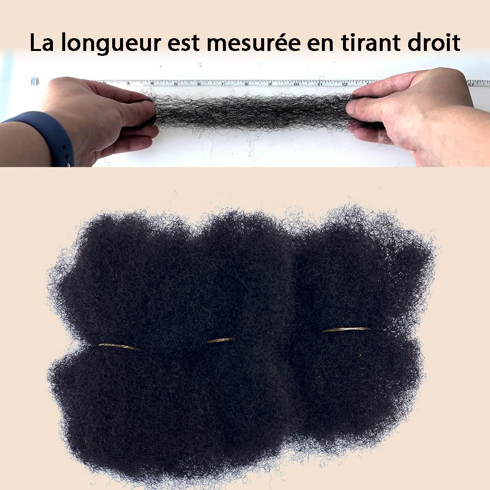 100% Afro Kinky Bulk Cheveux Humains pour Dreadlocks - 4 Pièces Texture 4C, 30g/pièce, Noir Naturel - Réparation & Création de Locks (20,3 cm)
