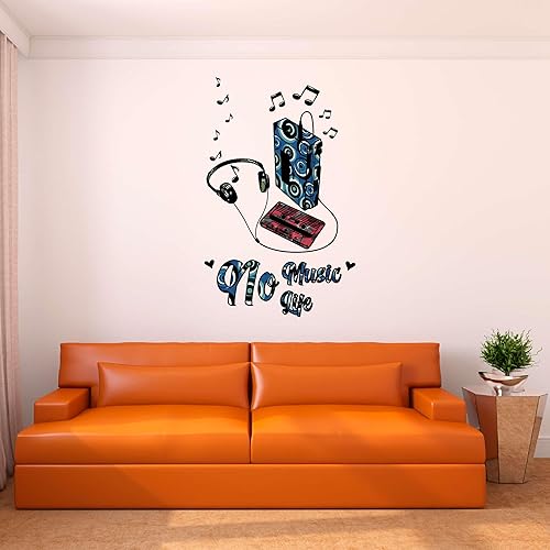 Miniatura 2 de Design With Vinyl Calcomanía de pared nostálgica Walkman Cassete Player con auriculares extraíble - Tamaño 24 in x 40 in
