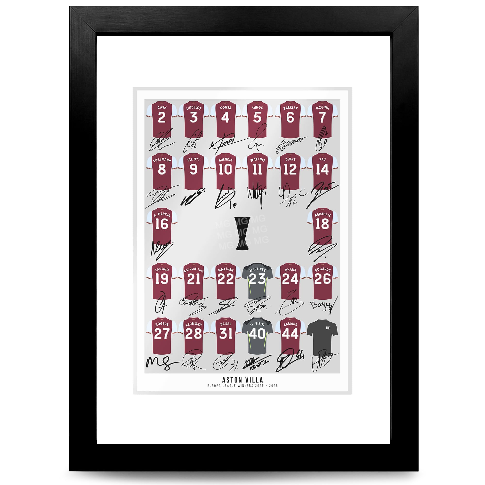 Aston Villa Team Squad 2025-2026 Signed Poster Print Framed Picture Photo Autograph Gift 25/26 Ollie Watkins Morgan Rogers Mcginn (Europa League 2026, A4 Framed & Mounted)