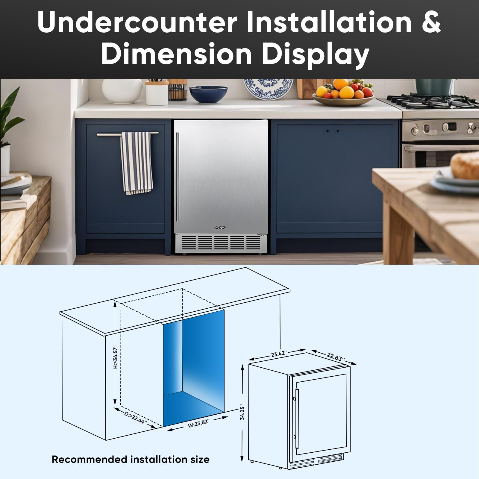 Mzavp 24 Inch Outdoor Beverage Refrigerator, Stainless Steel Beverage Fridge 180 Can Under Counter Built-In/Freestanding, Waterproof, Fast Cooling, Low Noise - Outdoor Refrigerator For Home And Patio on Fridge.com - View 6
