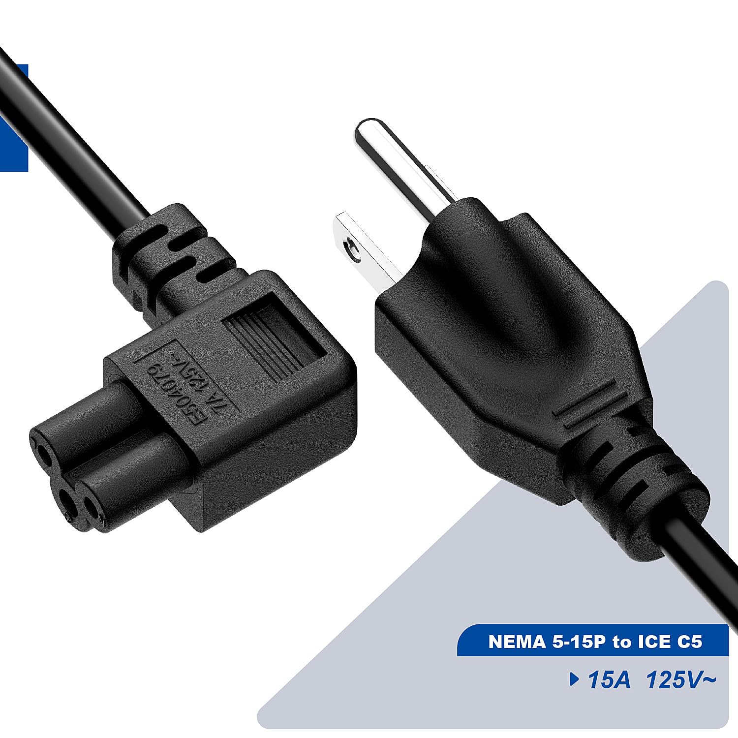 3.3Feet Nema 5-15P to IEC C5 Right Angle Power Cord, US 3-Prong