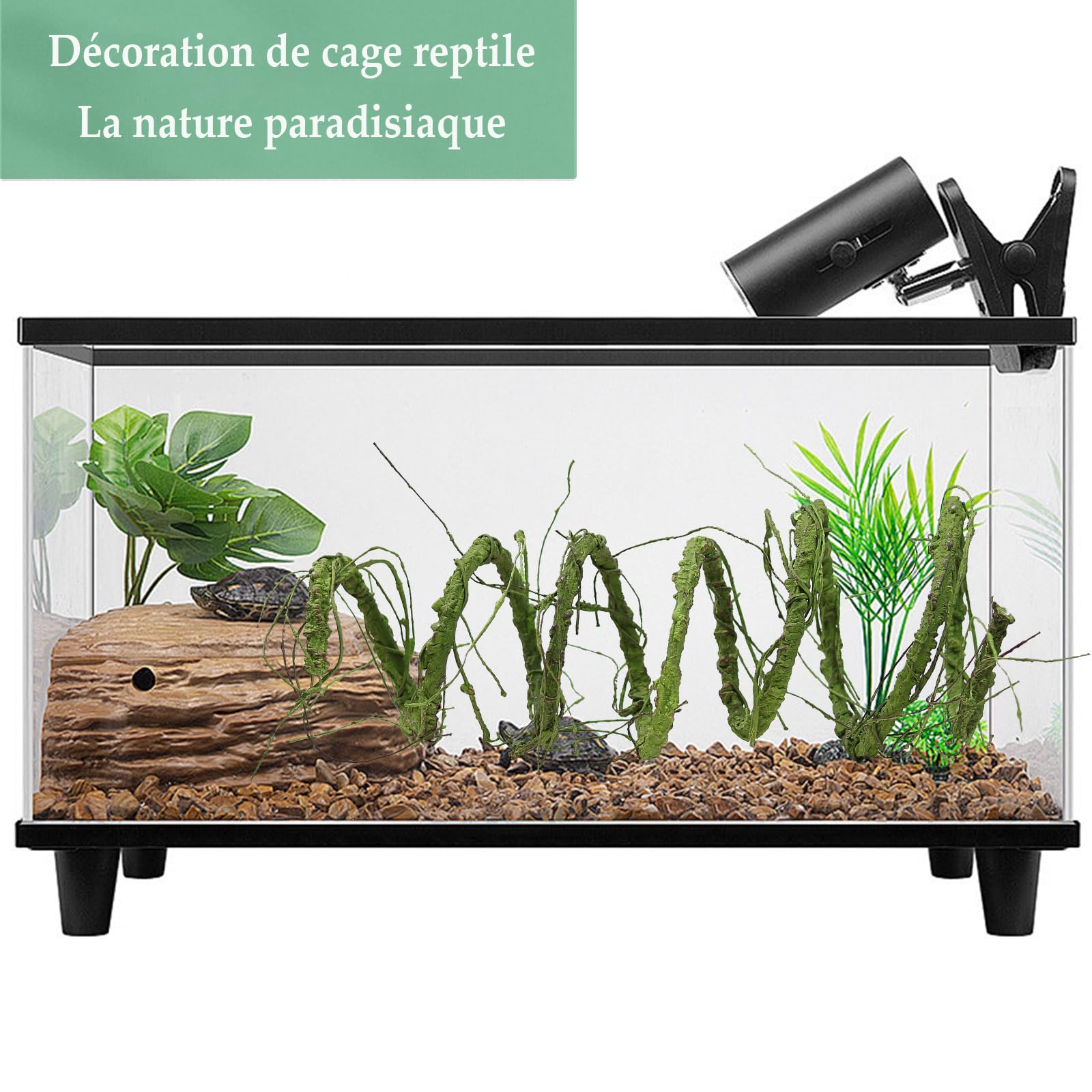3m Guirlande d'osier Artificielle Flexible imitant Un Tronc d'arbre, ornée de Fleurs de Cerisier et de Vigne. Idéale pour décoration Murale, Porte d'entrée ou Terrarium pour Reptiles. (Vert)