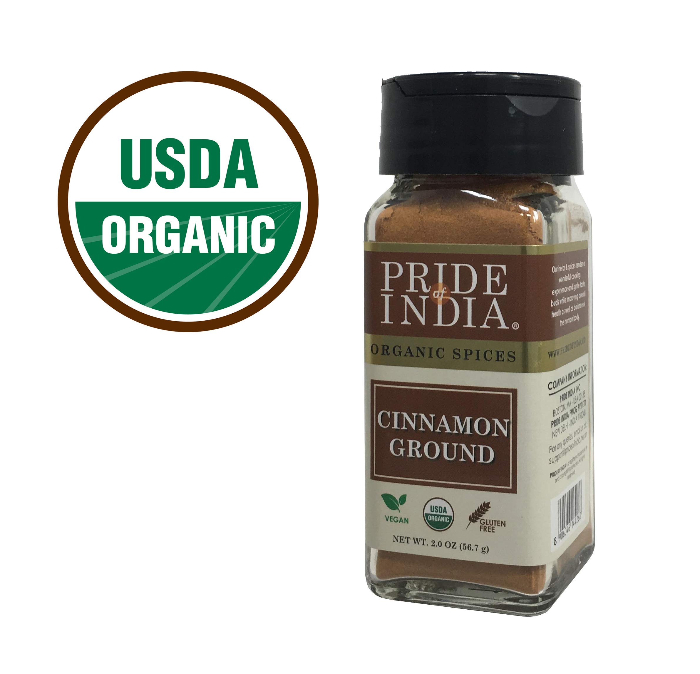 Pride of India – Natural Cinnamon Ground – Pure & Fresh – Gourmet Spice – Perfect for Sweet & Savory Dishes – GMO/Gluten Free - Easy to Use – 2 oz. Small Dual Sifter Bottle
