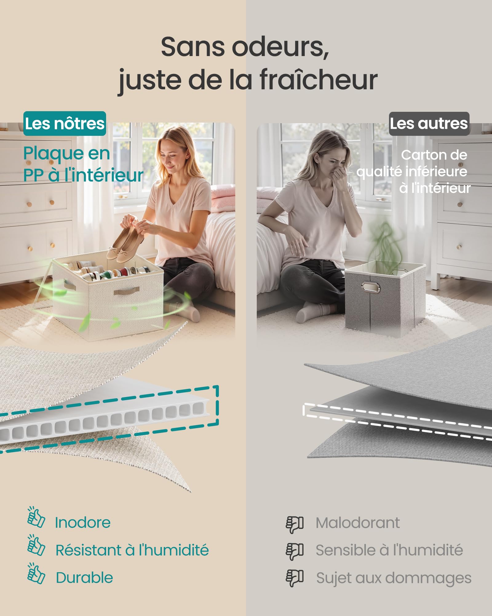 SONGMICS Organiseur de Chaussures, pour jusqu’à 16 Paires, Boîte de Rangement Gain de Place, Séparateurs Réglables, Empilable, Couvercle Transparent, Lot de 2, Beige Cappuccino LSP622LH01