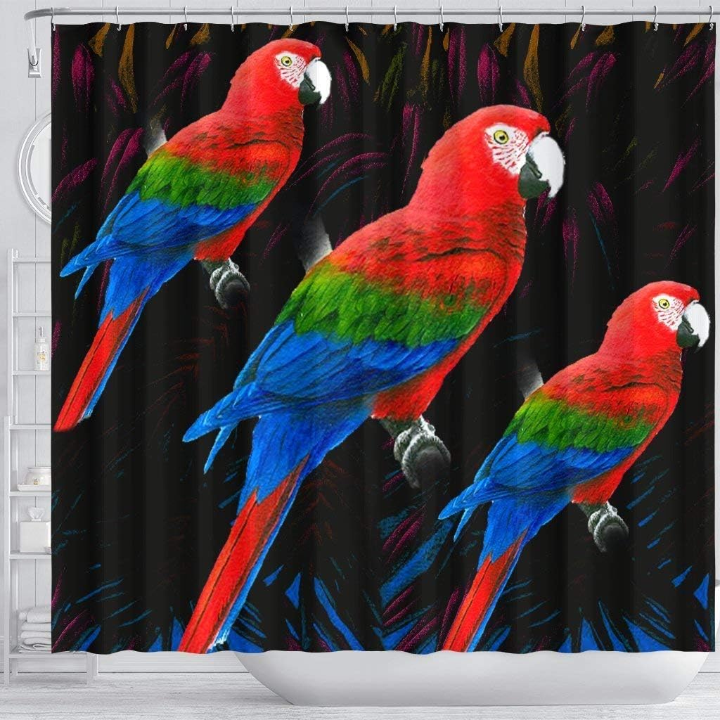 Red and Green Macaw Parrot Print Shower Curtains