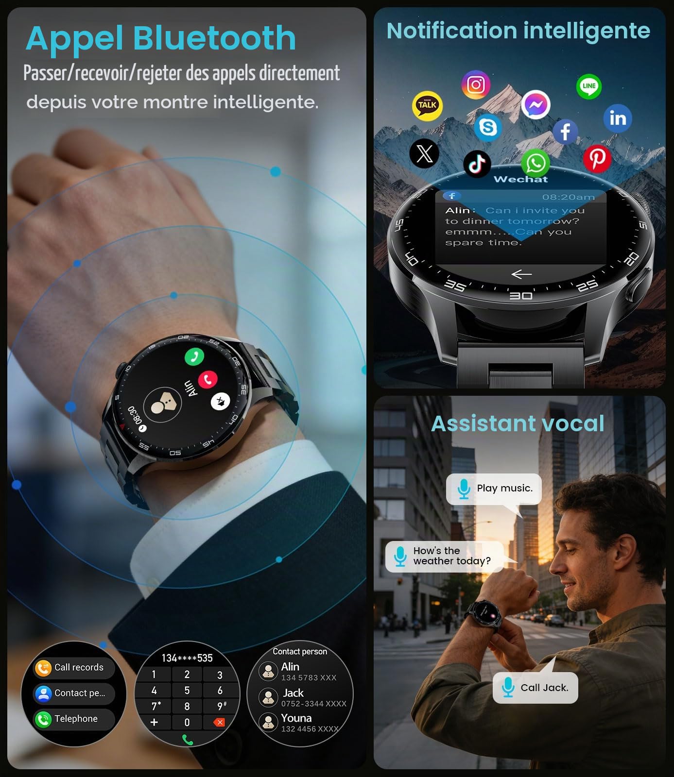 Montre Connectée Homme avec Appel Bluetooth, 1,7" Grande Écran Smartwatch avec Torche LED/800mAh/IP68 Étanche/100+ Modes Sportifs/Fréquence Cardiaque, Sommeil Moniteur pour Android iOS, Noir-Silicone