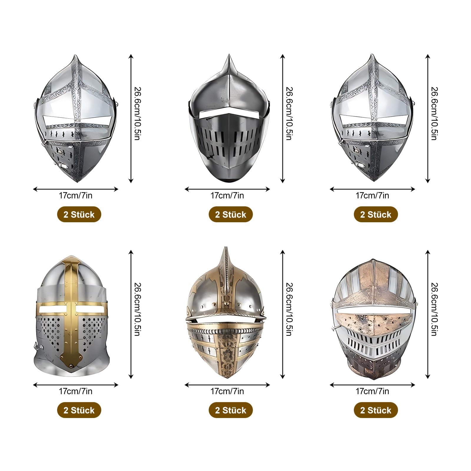 12 Stück Ritterhelm aus Papier, Mittelalter Helm Maske, Erwachsene | Ritter Geburtstag Deko, Karneval Kostüm Zubehör, Rollenspiel Partyartikel