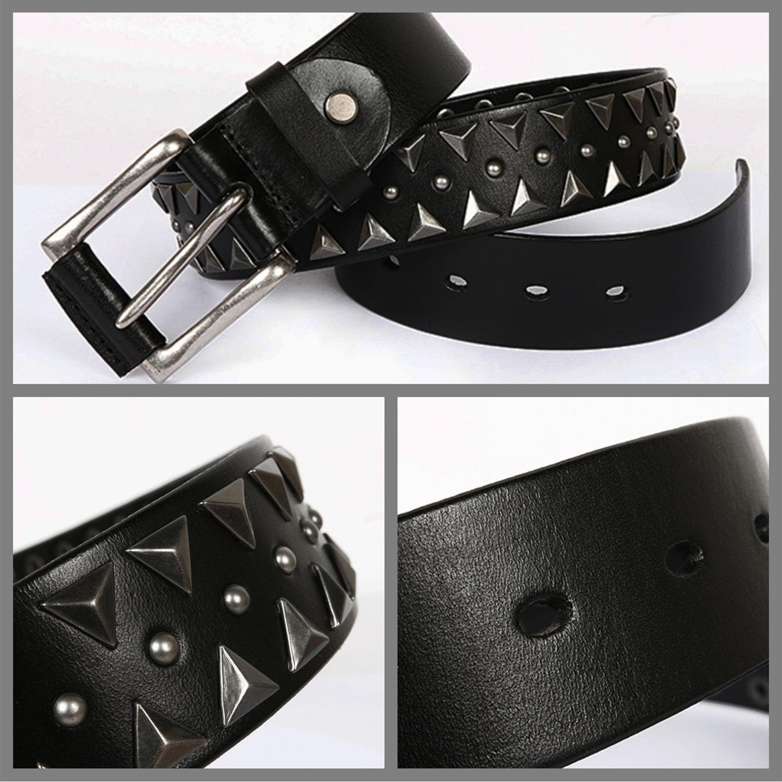 Metallnietengürtel For Herren Und Damen, Dornschließe Aus Legierung, Punkrock, Personalisierter Dreieckiger Nietengürtel Aus Rindsleder