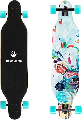 New Olym Longboard Skateboard, 44 pulgadas, 8 capas de arce canadiense Drop Through Longboards para jóvenes principiantes.