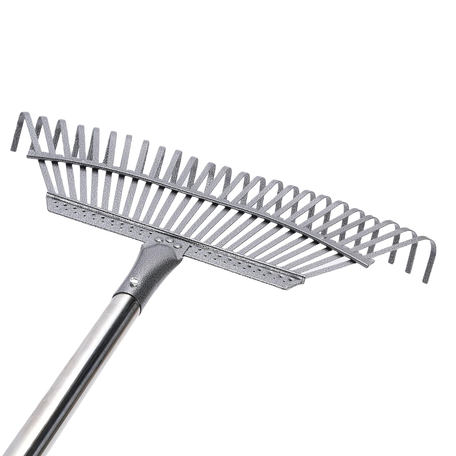 Rastrillo de jardín de hojas de metal, extraíble y ajustable, rastrillo de hojas resistente con bolsa reutilizable para patio exterior
