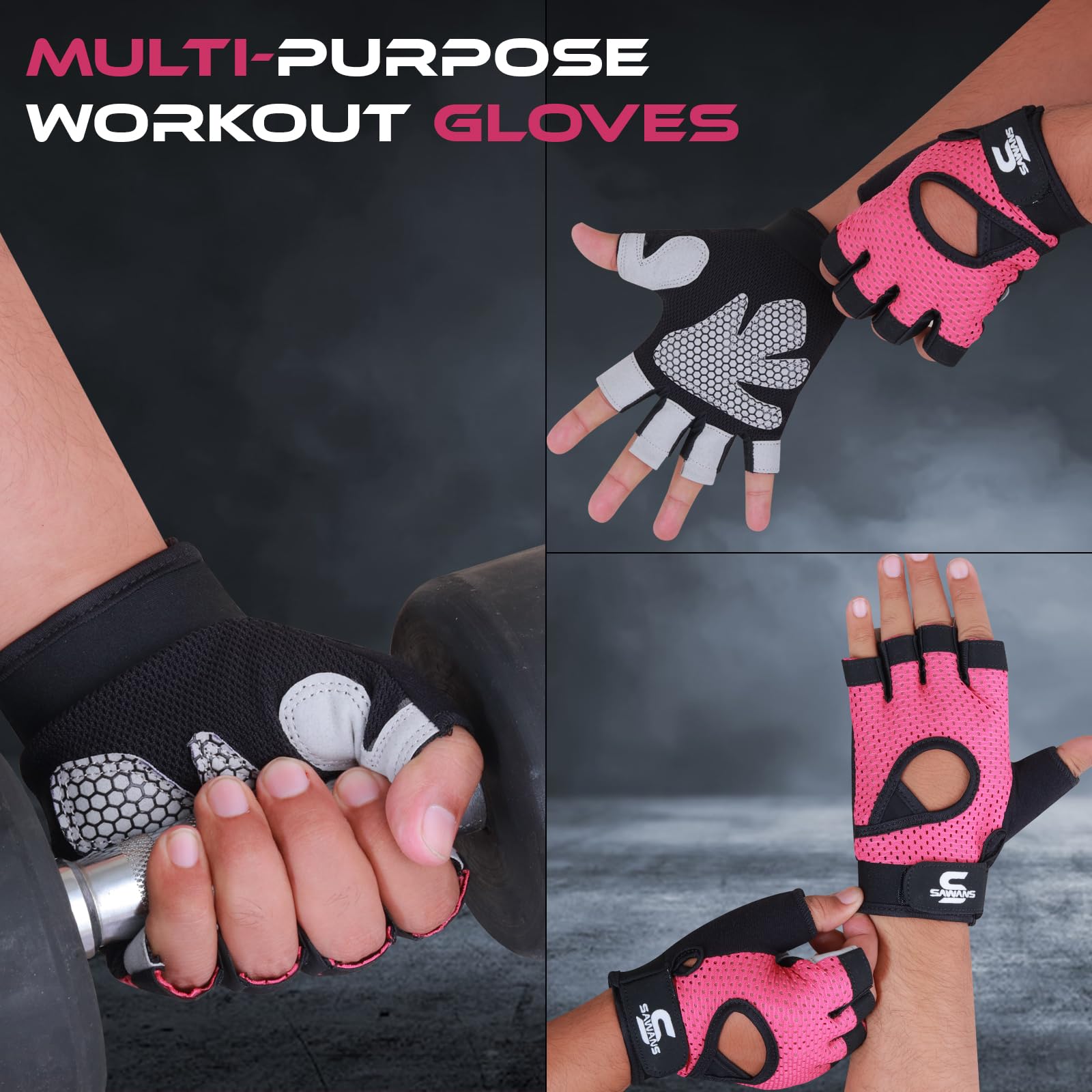 SAWANS Guanti da palestra per uomini e donne guanti da sollevamento pesi fitness allenamento traspirante allenamento antiscivolo in silicone protezione palmo esercizio aderente aderente appeso pull-up