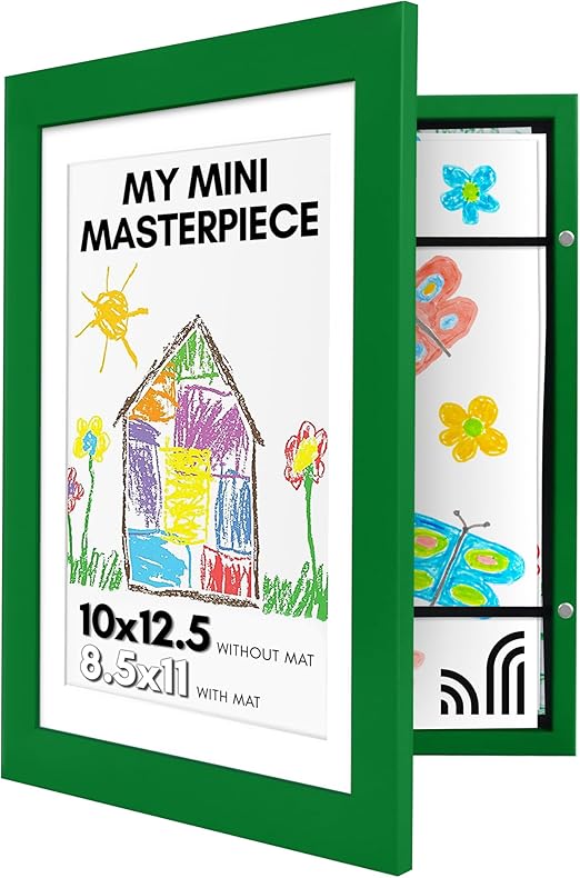 Americanflat 10x12.5 Kids Art Frame - Front Loading Picture Frames Hold 100 Artworks - Use as 8.5x11 Frame with Mat or Display 10x12.5 Artwork Without Mat - My Mini Masterpiece - Shamrock Green