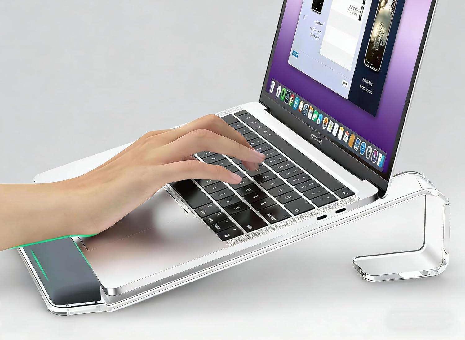 Clear Acrylic Laptop Stand with Detachable Wrist Rest - Ergonomic Computer Riser for 10-20 inch MacBook, Dell, XPS, HP & More, Portable Desktop Organizer