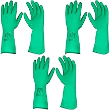 BISON LIFE 15 Mil Nitrile Chemical-Resistant Gloves 3 Pairs  13" Reusable Industrial Protective Gloves, Flocklined with Raised Diamond Grip, for Lab Work, Cleaning, Waste Management, Dishwashing