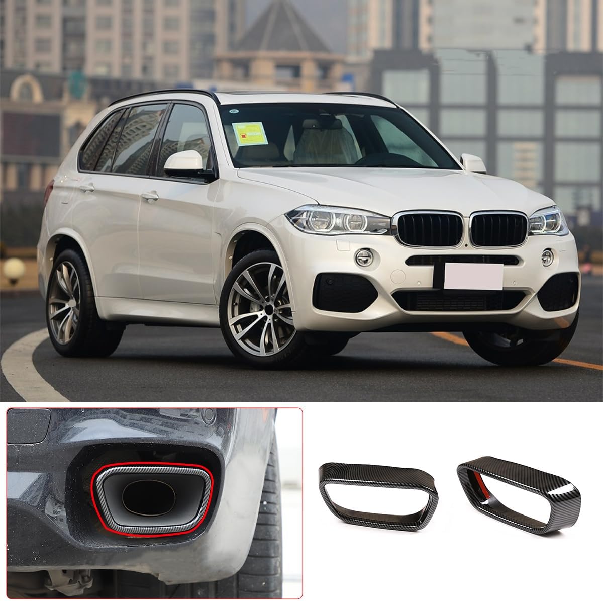 Tailpipe Exhaust Muffler Tail Pipe Cover Trim Decal Exterior Accessories Compatible with BMW X5 F15 2014-2018 X6 F16 2015-2019 (M Sports Version,Black)