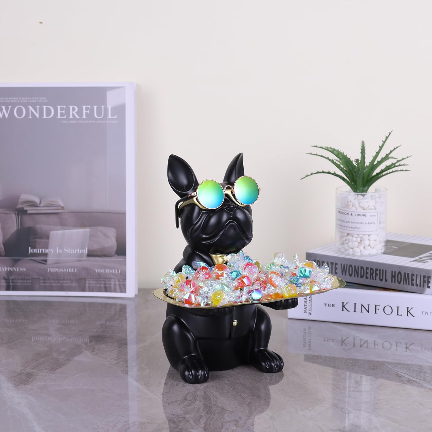 suruim French Bulldog Gifts Key Holder Candy Dish Tray Home Decor Resin Butler Statue Key Bowl Entryway Table Frenchie Dog Sculpture Dining Table Decor Office Small Object Tray (Black) - Image 9