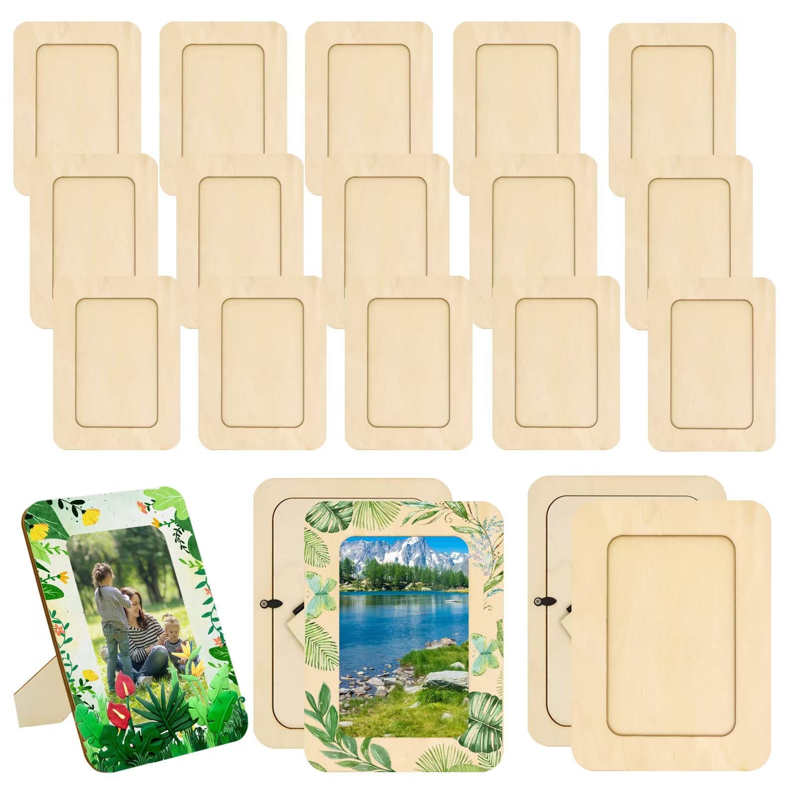 RYKOMO 20 Pack Wooden Picture Frames for Crafts, 4 x 6 Inch DIY Wood Picture Frames Unfinished Photo Frame for Valentine's Day Gift New Year Birthday Party Father's Day Mother's Day Wood Decor