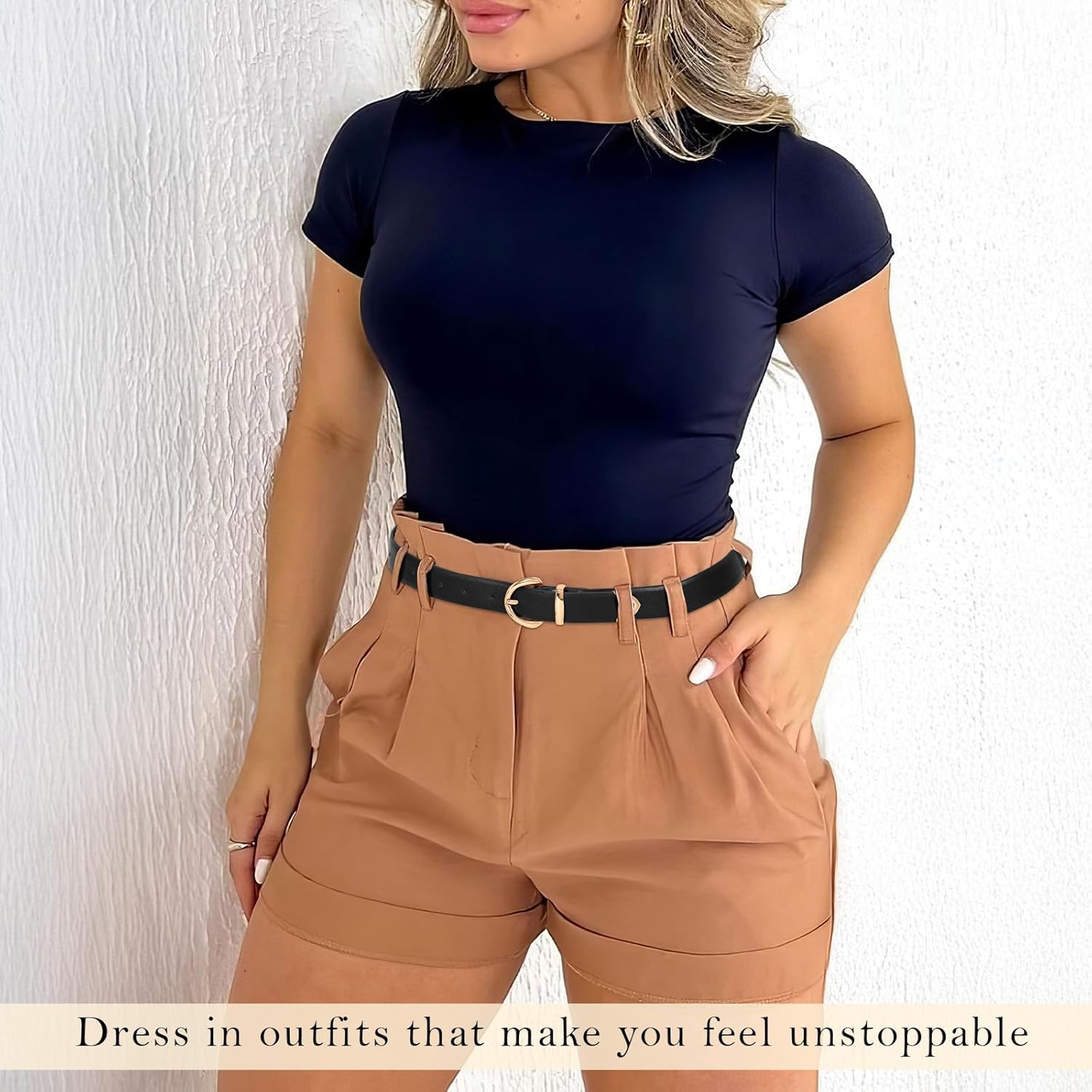 JASGOOD Women Leather Belt Fashion Ladies Waist Belt for Jeans Casual Faux Leather Belt with Gold Buckle - Image 5