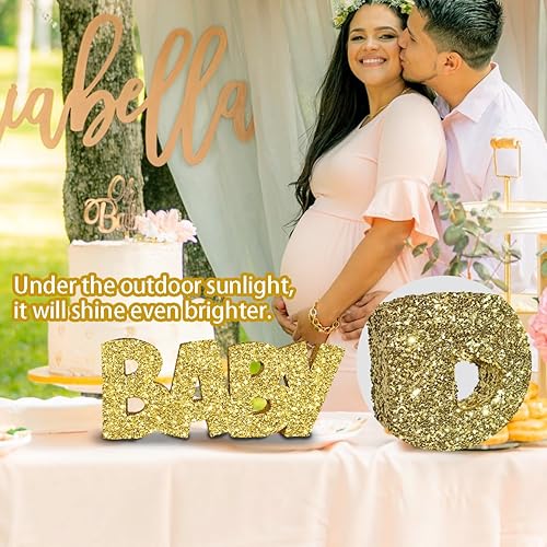 Miniatura 3 de Eploger BABY - Letrero de letras con purpurina para decoración de baby shower, centro de mesa (oro rosa)