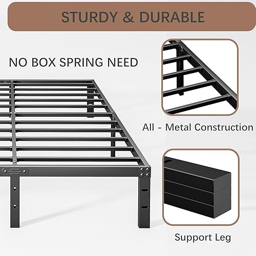 Miniatura 11 de Marco de cama Queen de 14 pulgadas, marco de cama tamaño Queen con soporte de metal estable y almacenamiento debajo de la cama, plataforma Queen,