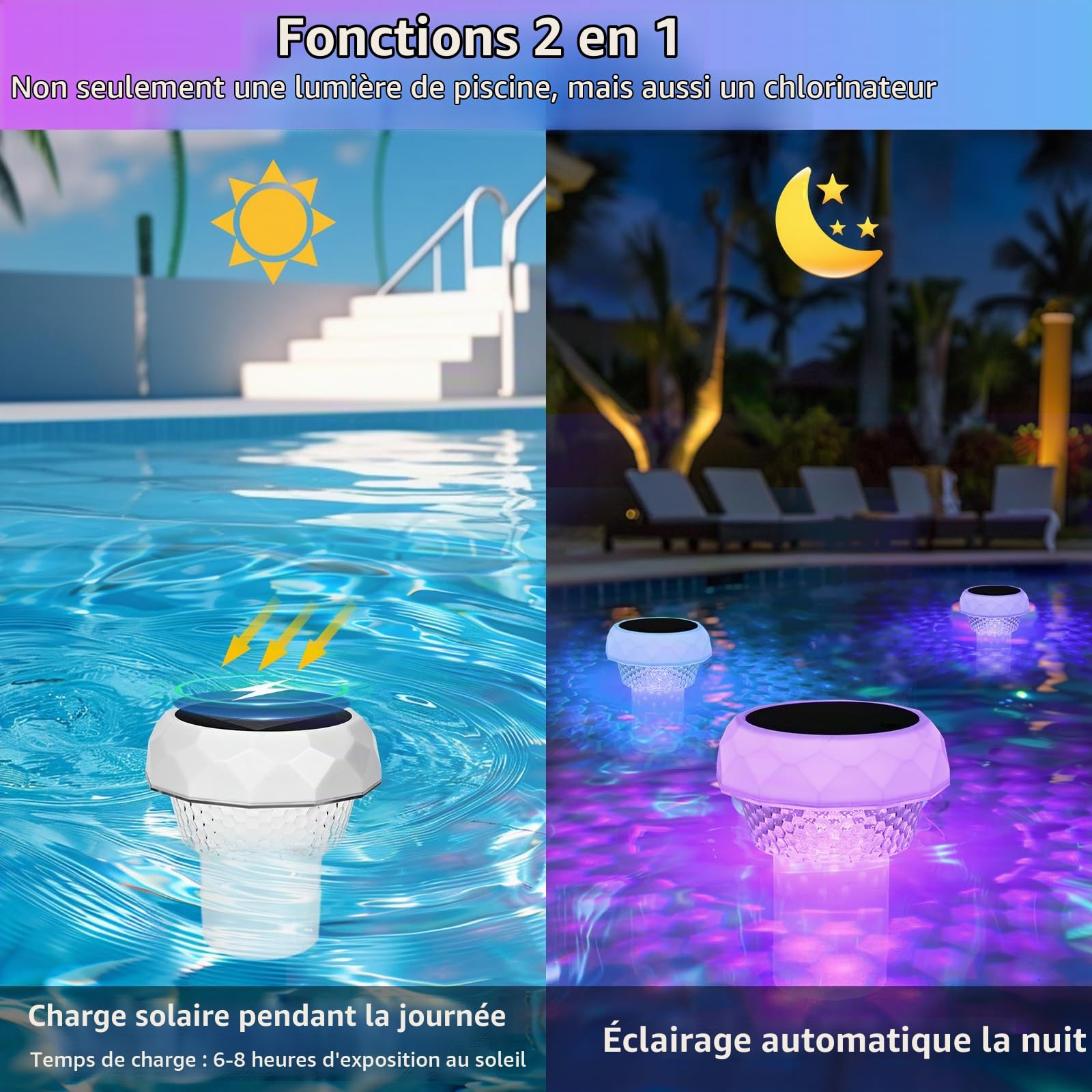 Lampe Solaire Piscine Flottante Diffuseur Chlore Piscine avec Lumière Solaire LED Distributeur de Chlore Flottant avec télécommande Libération Réglable & Ouverture Facile Doseur Flotteur Solaire
