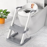SKYROKU 8868 Potty Training Seat: 2-in-1 Toddler Toilet Trainer with Step Stool, Stable Triangular Base, Splash Guard & Anti-Slip (Grey)