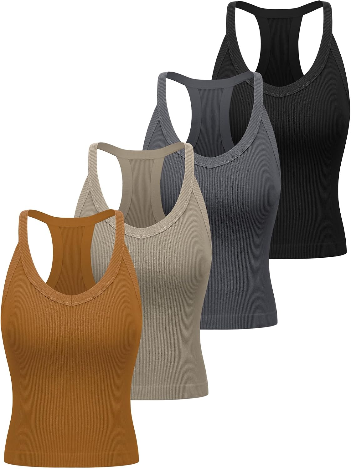 Bencailor Womens Ribbed Workout Tank Top with Racerback Summer V Neck Seamless Crop Camisole for Sport