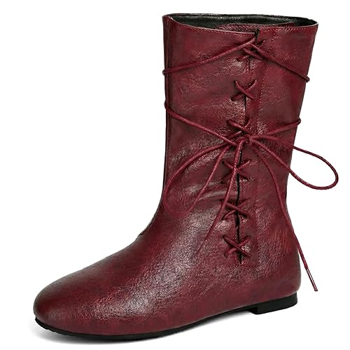 Cozivwaiy Women Vintage Flats Short Boots Lace up Comfortable Round Toe Pirate Boot Costume Medieval Renaissance Flat Victorian Boots