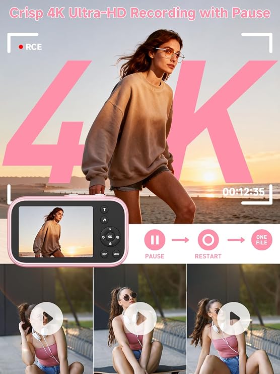 Digital Camera for Teens, 4K Auto Focus Vlogging Camera for Photography, 48MP Point and Shoot Camera with Beauty Mode & Composition Guide, 32GB Card & Reader for Teens Kids Travel, 2026 Upgraded