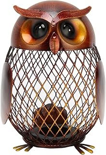 MOUMOUTEN Mini Coin Piggy Bank, Owl Shaped Metal Coin Box, Hollowed Unbreakable Iron Owl Coins Bank, Handwork Crafting Ornament for Girls Boys, Home Living Room