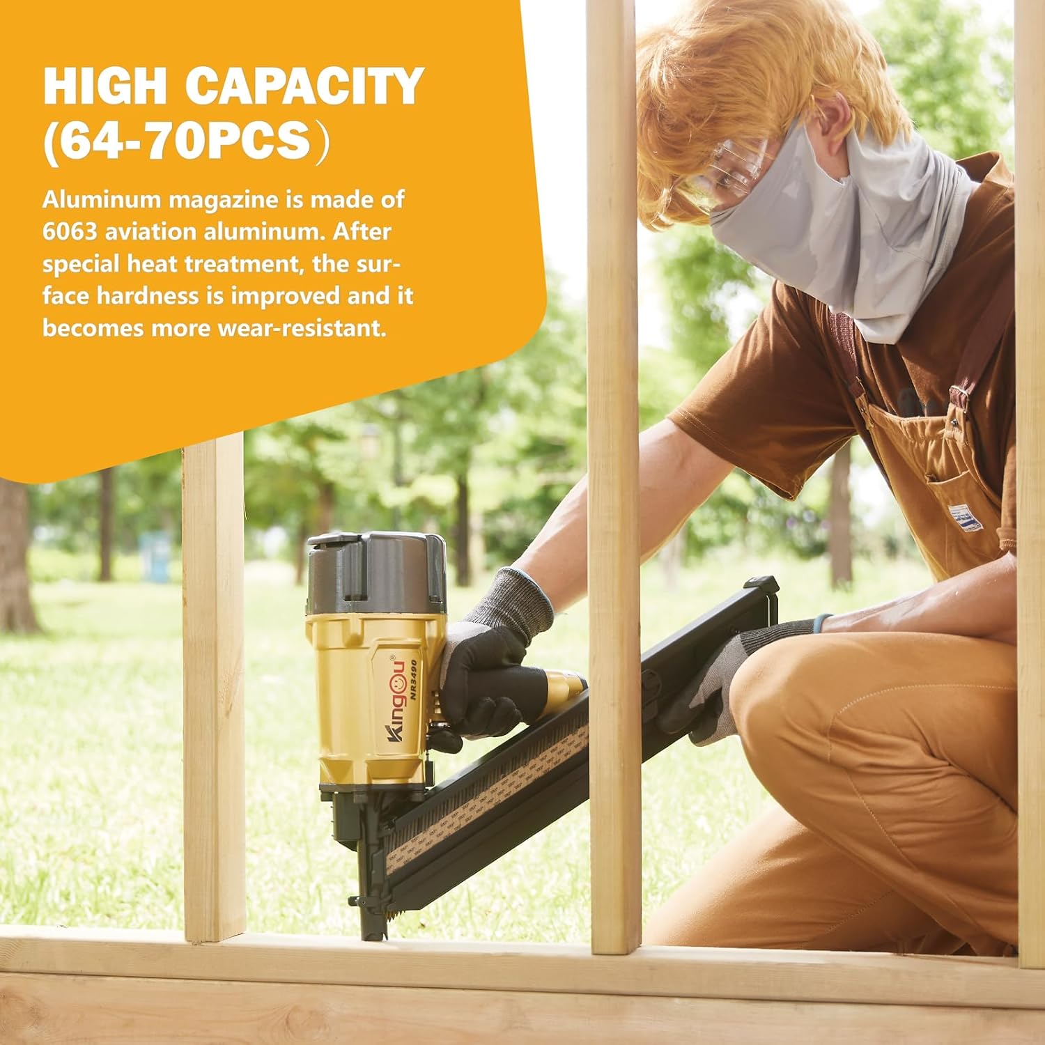 KingOu NR3490 34 Degree 3-1/2" Clipped Head Framing Nailer Aluminum Magazine With 200 nails