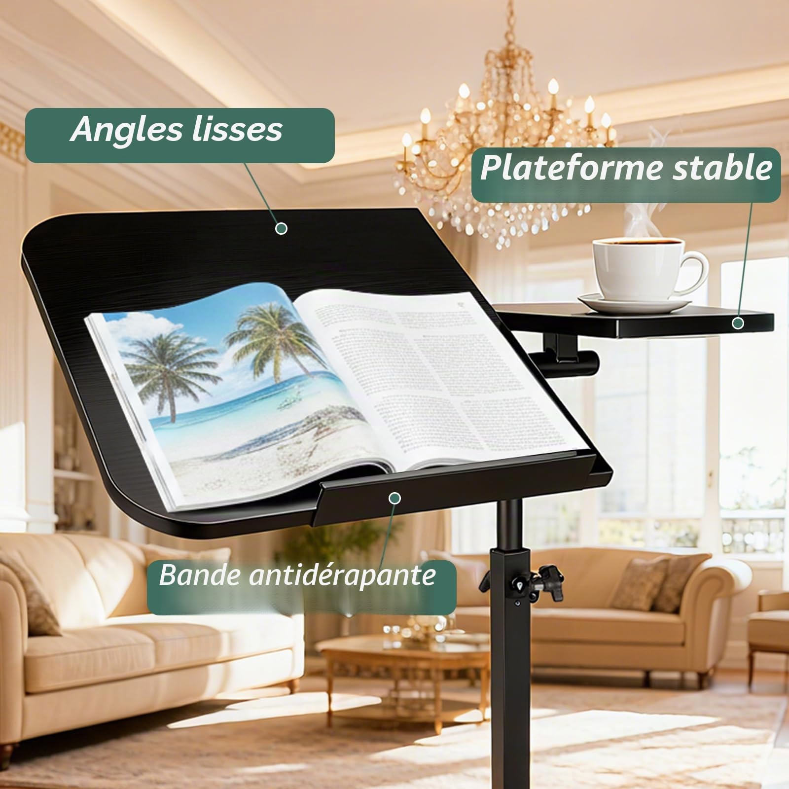 YYW Table de lit réglable à roulettes avec plateau à roulettes pour ordinateur portable et hôpital réglable en hauteur (noir)