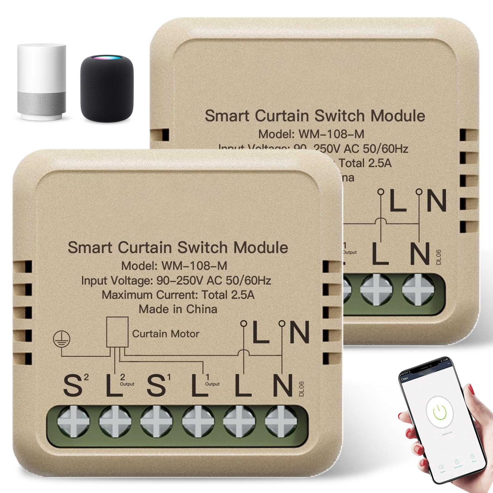2 x Alexa WiFi Smart Shutter Switch with Percentage Setting, Timer for Shutter Motor, Compatible with Smart Life Tuya App/Alexa/Google, 4P Neutral Wire Required
