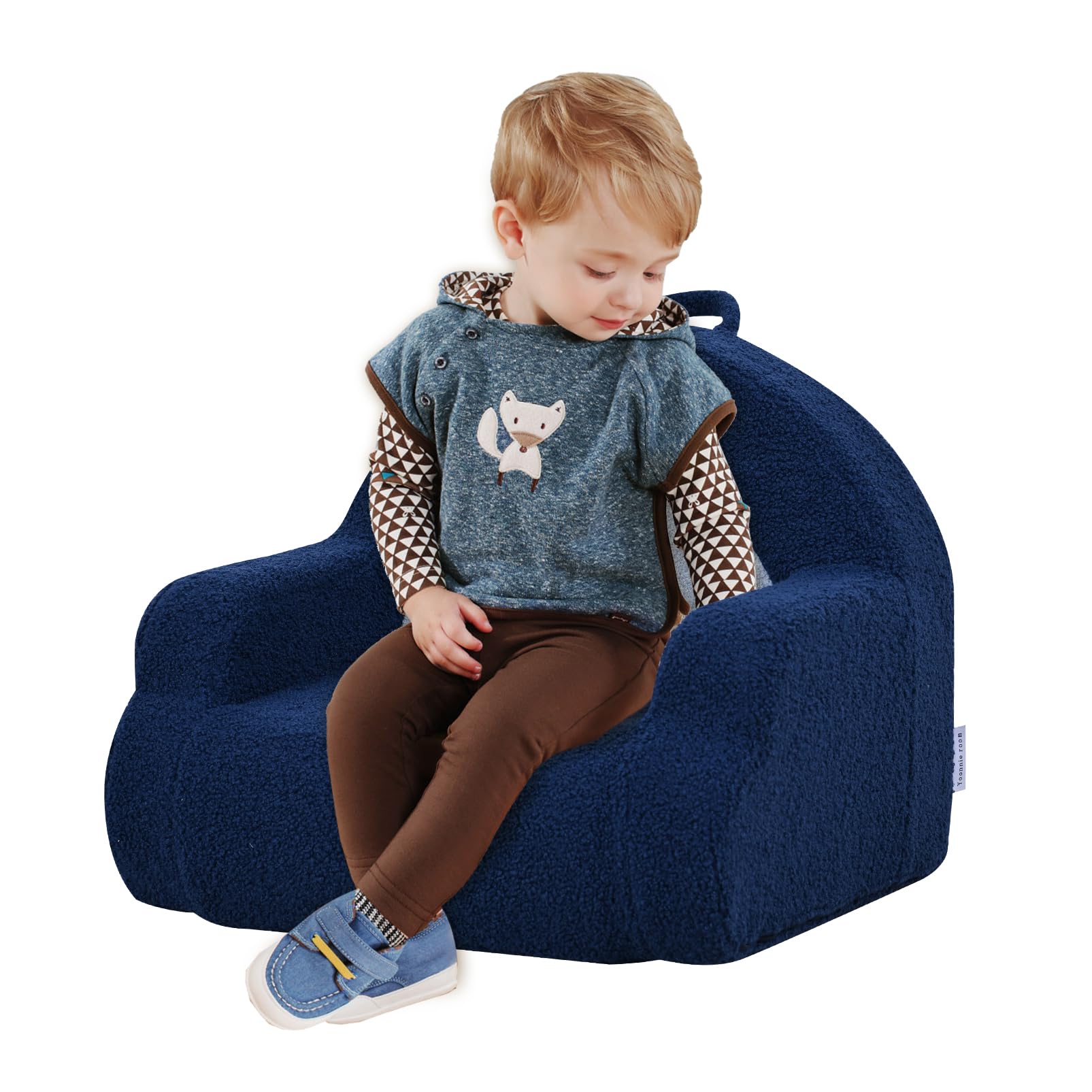 Yoonnie room Foam Kid Sofa Chair, Rainbow PatternToddler Sofa,Portable Baby Chair with Teddy Fabric,Soft Kids Armchair for 3 Years Sitting or Playing (Blue)