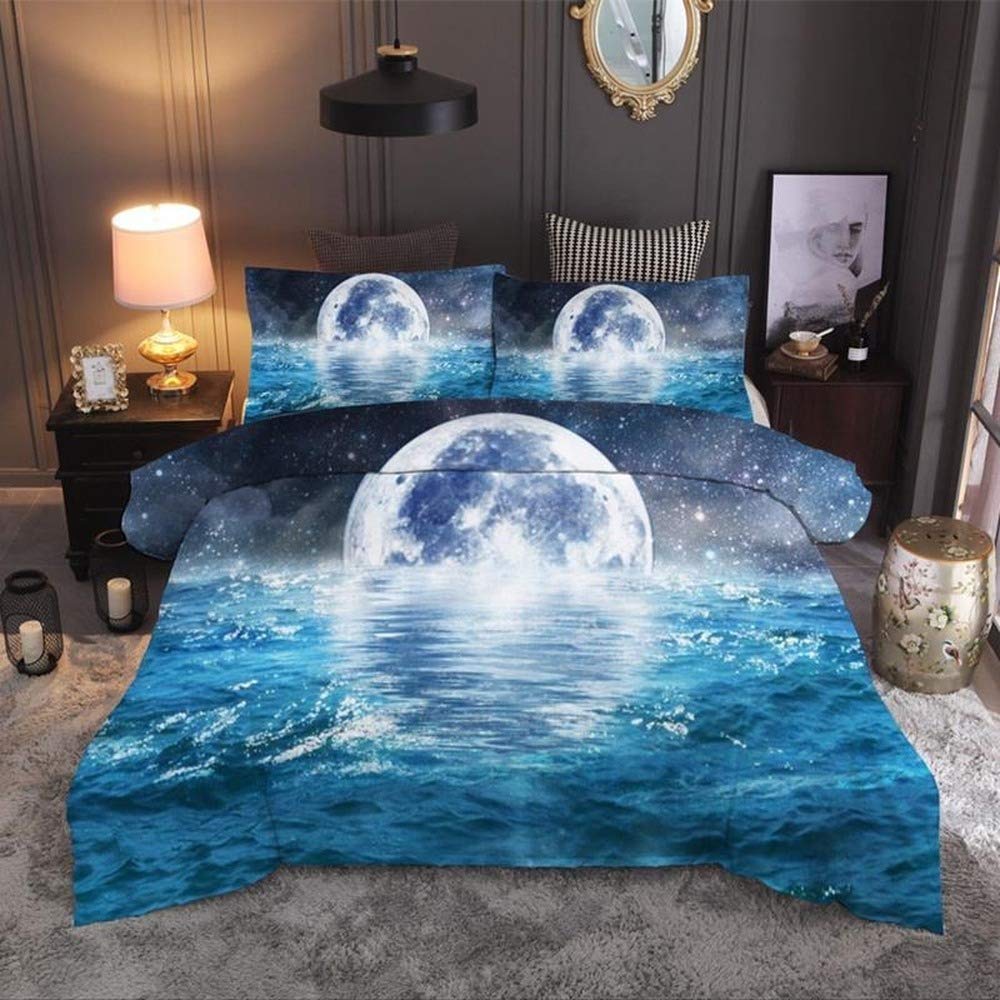 Parure de lit double adieu chambre terne housse couette 3D bleue