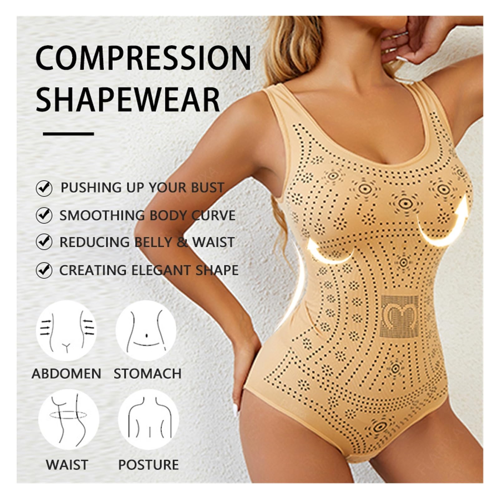 Body Contenitivo Modellante Body Modellante Senza Cuciture e Comodo, Stampato, Taglie Forti, Modellante, Snellente, for la Pancia