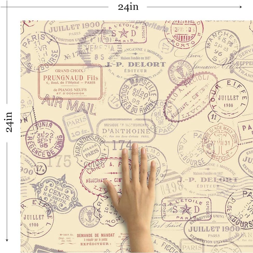 Walls By Me Peel and Stick Brown Travel Themed Removable Wallpaper 3851-2ft x 10.5ft (61x320cm)