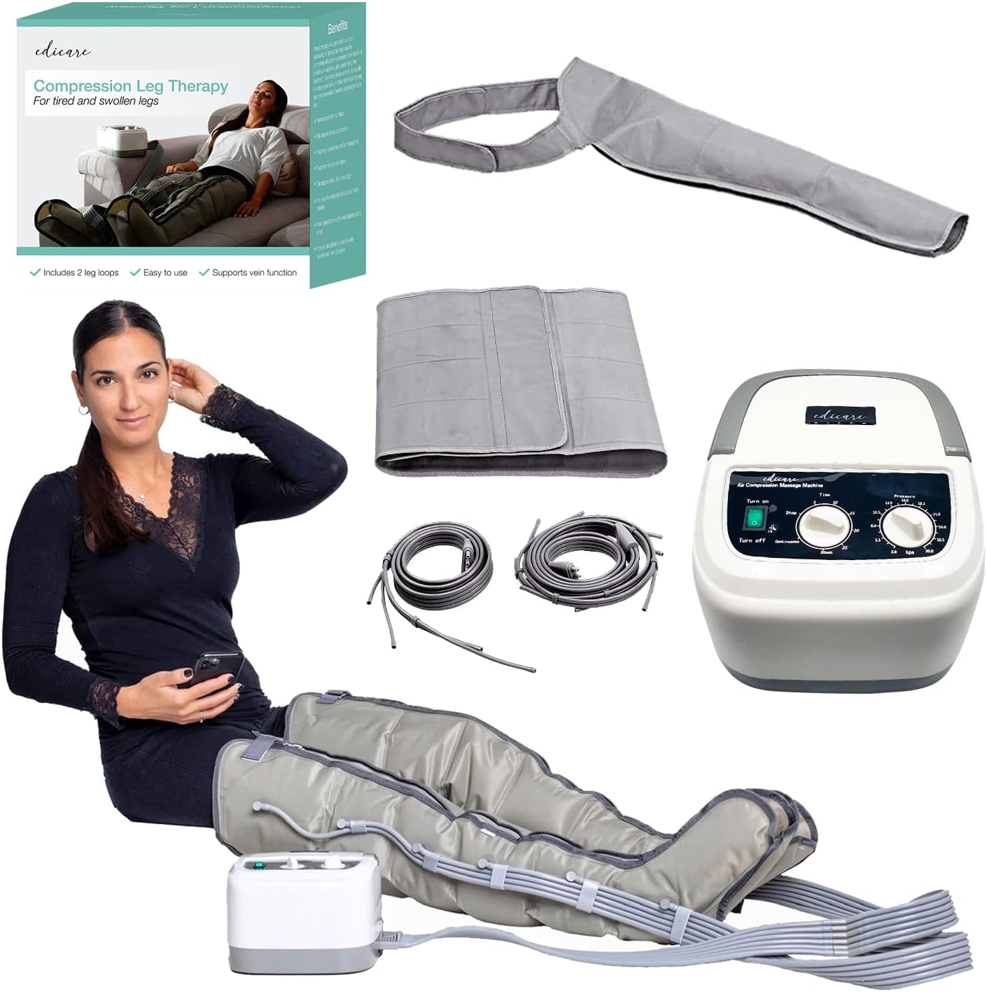 Pressotherapy Boots, Lymphatic Drainage, Massager, Tired Feet Legs, Massage and Relaxation, Easy to Use, Professional Efficiency (Full Kit)
