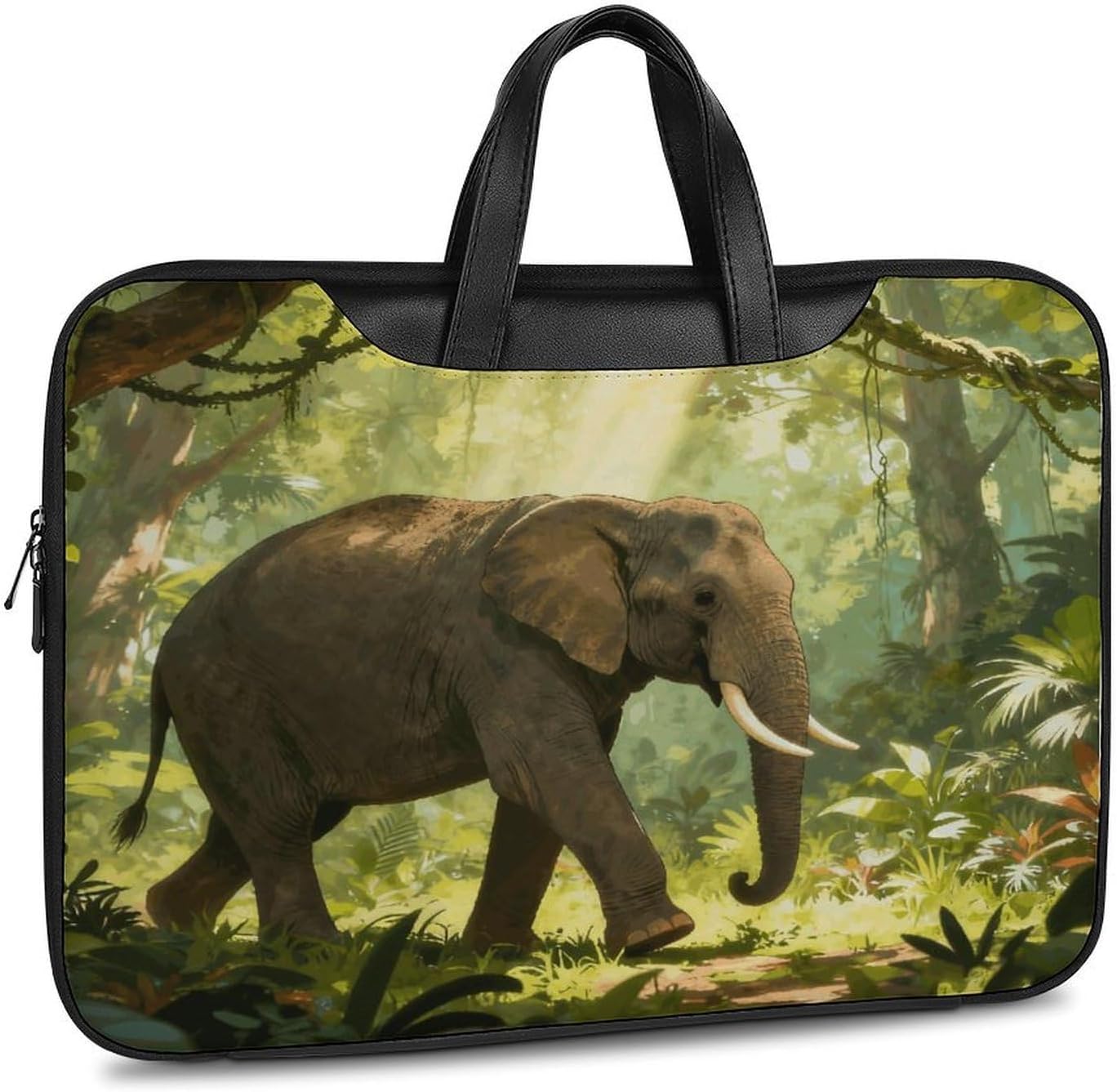 Jungle Elephant 42x30.5cm Black-style Laptop Bag Leather Tablet Computer Briefcase Large Capacity Work Business Tote Bags for Office