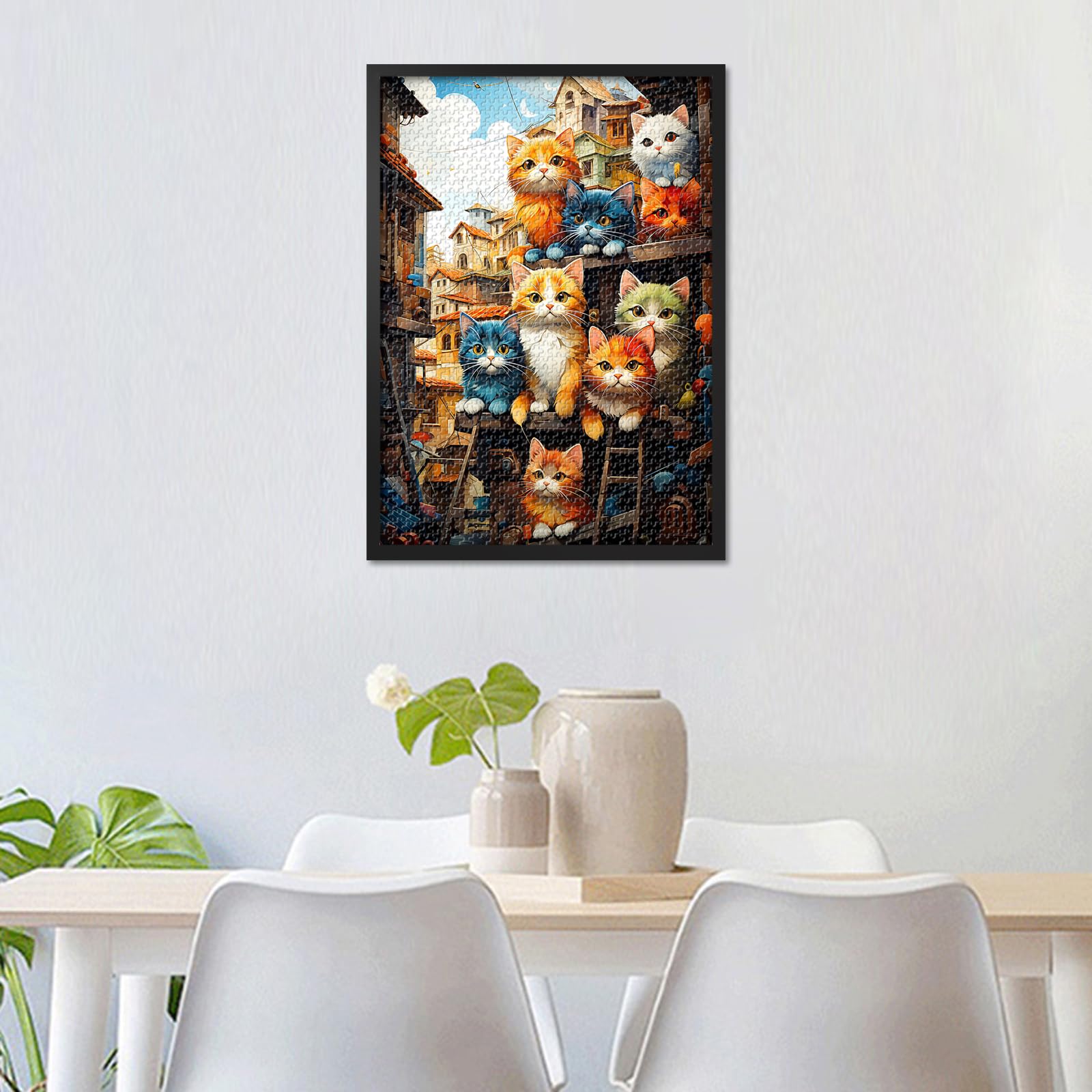 Animals Jigsaw Puzzles for Adults 1000 Pieces, Group of Cats Sitting on Top of Wooden Shelf Puzzle - Image 2